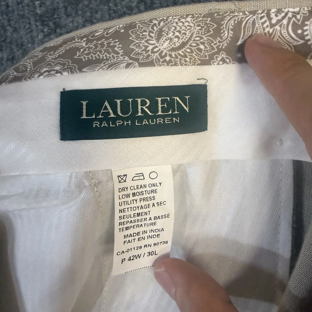 Lauren Ralph Lauren Pants Mens 42x30 Beige 100% Linen Dress Flat Front (44x30)